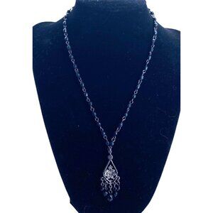 Vtg 1928 Collection Brand Black Gothic Chandelier Necklace 19" Beaded Rhinestone